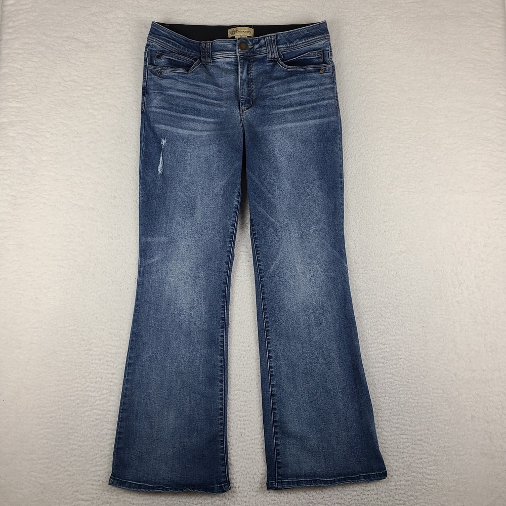 Democracy Jeans Womens 14 Blue Ab Technology Boot Cut Distress Dark Wash Denim